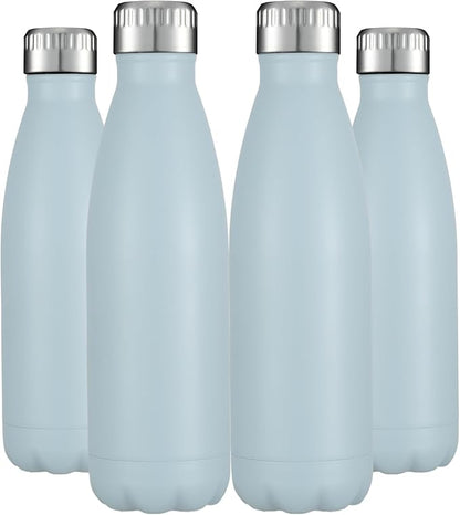 HASLE OUTFITTERS 17oz Stainless Steel Water Bottles Bulk, Vacuum Insulated Water Bottles Double Walled Reusable Metal Sports Water Bottles Keep Drinks Hot and Cold, Light Blue, 4Packs