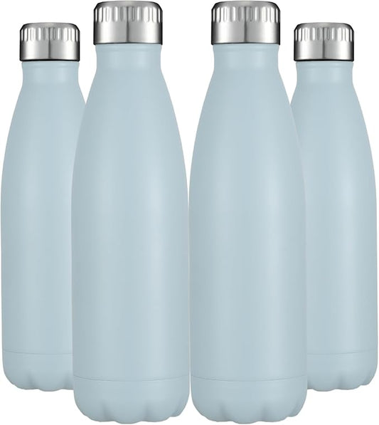 HASLE OUTFITTERS 17oz Stainless Steel Water Bottles Bulk, Vacuum Insulated Water Bottles Double Walled Reusable Metal Sports Water Bottles Keep Drinks Hot and Cold, Light Blue, 4Packs
