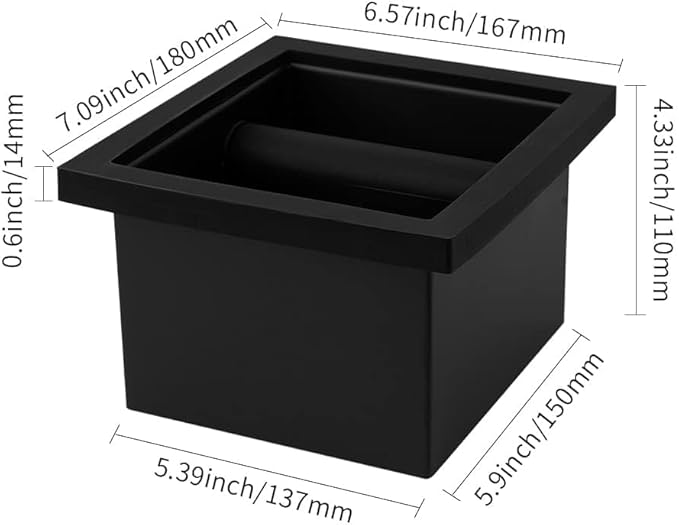 watchget Espresso Knock Box - Built-in Stainless Steel and Silicone Coffee Knock Box Chute, Detachable Rubber Rod, Square Bottomless Waste Bin for Coffee Grounds