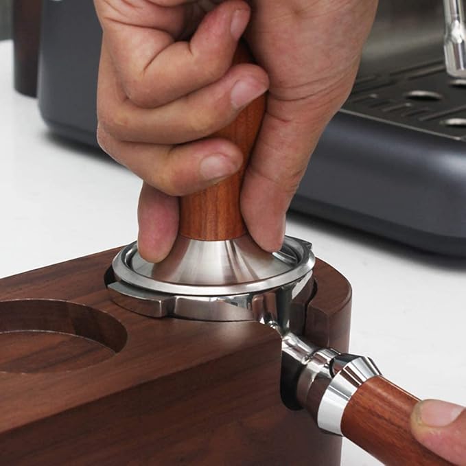 51mm Coffee Tamper Espresso Hand Tamper 304 Stainless Steel Espresso Wooden Handle Coffee Tamper with Mat (51mm)