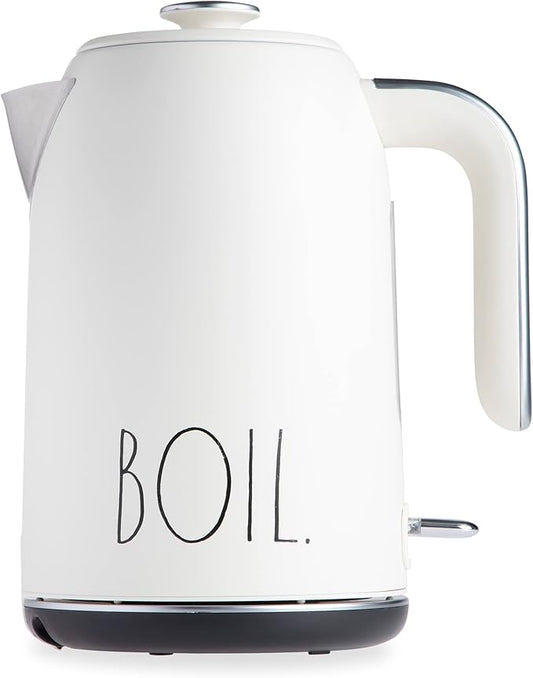 Rae Dunn Electric Hot Water Kettle - Stainless Steel Coffee Maker, Tea Kettle, Swivel Base, With Automatic Shut Off Boil-Dry Protection, Easy Pour Pitcher, 1500 Watt Boiling Power, 1.7 Liters, Cream