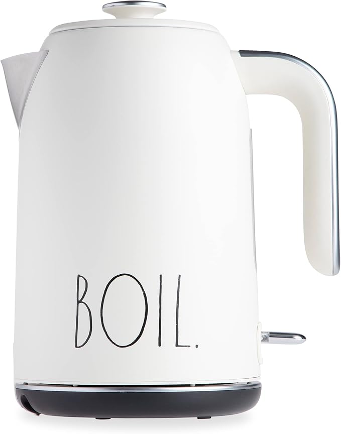 Rae Dunn Electric Hot Water Kettle - Stainless Steel Coffee Maker, Tea Kettle, Swivel Base, With Automatic Shut Off Boil-Dry Protection, Easy Pour Pitcher, 1500 Watt Boiling Power, 1.7 Liters, Cream
