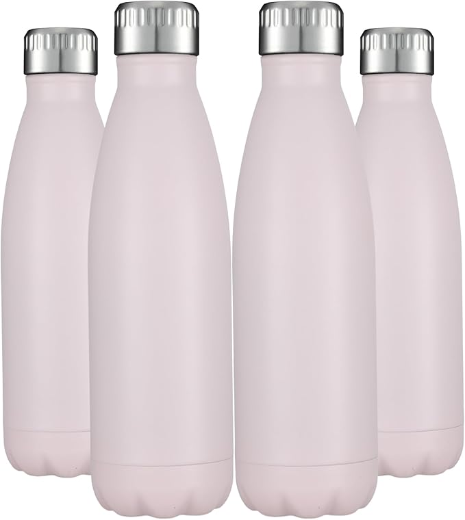 HASLE OUTFITTERS 17oz Stainless Steel Water Bottles Bulk, Vacuum Insulated Water Bottles Double Walled Powder Coated Reusable Metal Sports Water Bottles Keep Drinks Hot and Cold,Pink,4Packs