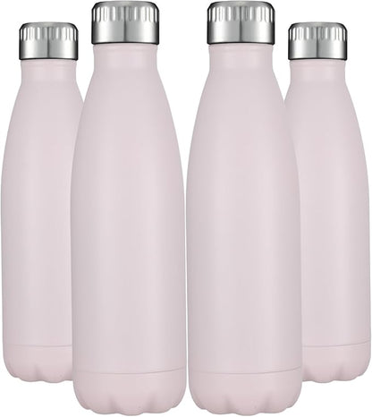 HASLE OUTFITTERS 17oz Stainless Steel Water Bottles Bulk, Vacuum Insulated Water Bottles Double Walled Powder Coated Reusable Metal Sports Water Bottles Keep Drinks Hot and Cold,Pink,4Packs