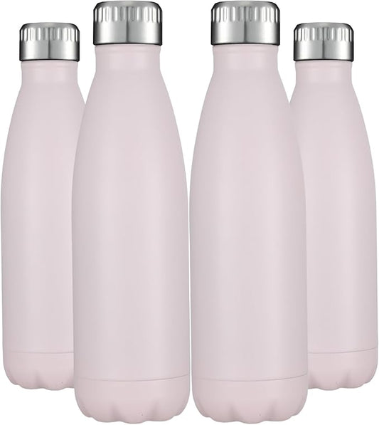 HASLE OUTFITTERS 17oz Stainless Steel Water Bottles Bulk, Vacuum Insulated Water Bottles Double Walled Powder Coated Reusable Metal Sports Water Bottles Keep Drinks Hot and Cold,Pink,4Packs