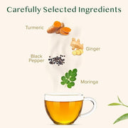 VAHDAM, Turmeric Moringa Tea Bags (100 Herbal Tea Bags) Caffeine Free, Non GMO | 100% Pure Herbal Blend - Sweet & Earthy | Resealable Ziplock Pouch