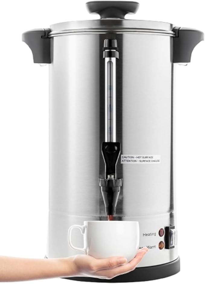 SYBO SR-CP-50B Commercial Grade Stainless Steel Percolate Coffee Maker Hot Water Urn for Catering, 50-Cup 8 L, Metallic