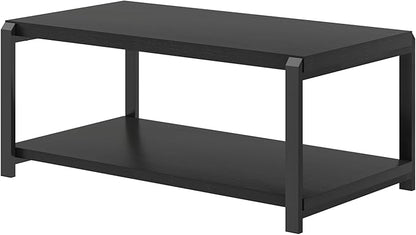 EXCEFUR Black Coffee Table, Modern Rustic Wood Center Table for Living Room, Industrial Rectangle Cocktail Tea Table with Storage Shelf