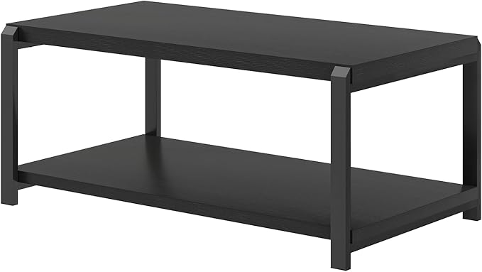 EXCEFUR Black Coffee Table, Modern Rustic Wood Center Table for Living Room, Industrial Rectangle Cocktail Tea Table with Storage Shelf