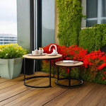 Load image into Gallery viewer, Industrial Round Coffee Table Set of 2 End Table for Living Room,Stacking Side Tables, Sturdy and Easy Assembly,Wood Look Accent Furniture with Metal Frame,Black+Teak OAKDK