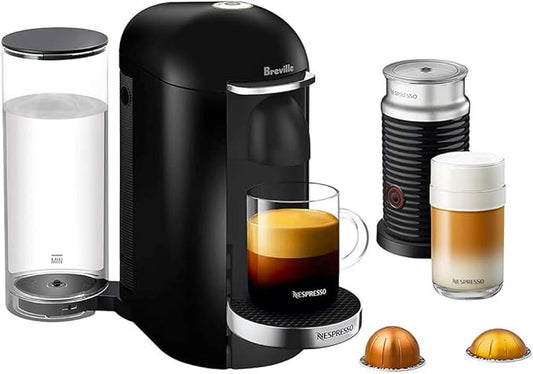 Nespresso Vertuo Plus Deluxe Coffee and Espresso Maker by Breville, Piano Black with Aeroccino Milk Frother