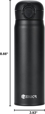 Load image into Gallery viewer, 17 oz / 500 ml Insulated Water Bottle, Stainless Steel Thermo Coffee Travel Mug, Thermal Cup with Snap Flip Lid, BPA Free for Hot and Cold Drinking, Black