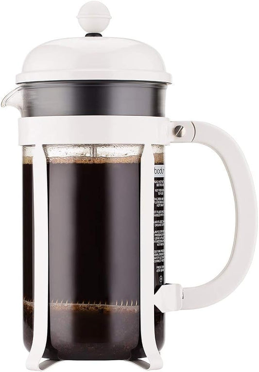 Bodum 34oz Chambord French Press Coffee Maker, High-Heat Borosilicate Glass, Stainless Steel, White – Made in Portugal
