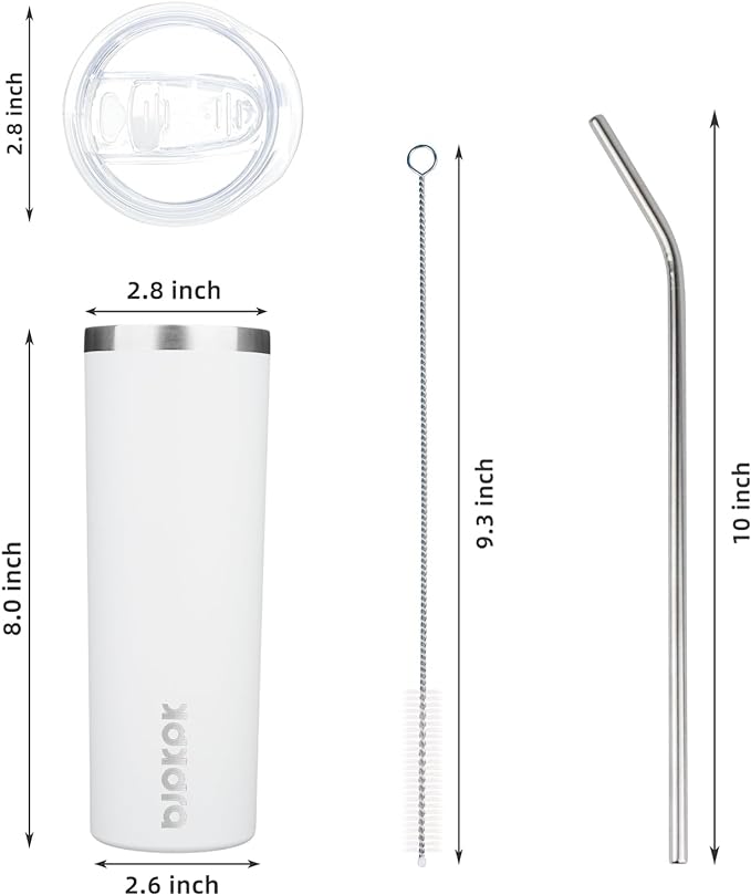 BJPKPK 20 oz Skinny Tumbler with Lid 2 Pack Slim Insulated Travel Coffee Cup Stainless Steel Thermal Mug,Black,White