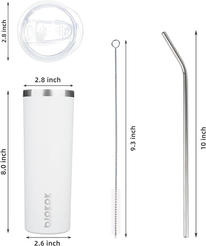 BJPKPK 20 oz Skinny Tumbler with Lid 2 Pack Slim Insulated Travel Coffee Cup Stainless Steel Thermal Mug,Black,White