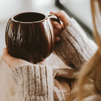 Sweet Water Decor Pumpkin Coffee Mug, 19oz Brown Ceramic Fall Mug, Cozy Autumn Home Decor Drinkware for Coffee, Tea & Cider, Microwave & Dishwasher Safe, Fall Gift for Women & Hostess