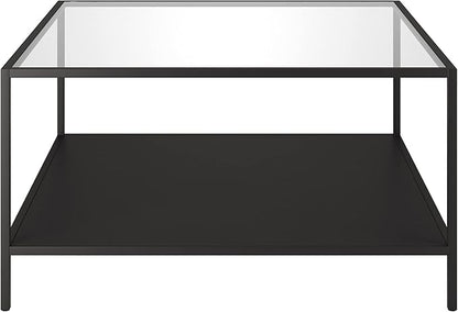 Henn&Hart Square 32" Wide Coffee Table with Metal Shelf in Blackened Bronze, Modern coffee tables for living room, studio apartment essentials