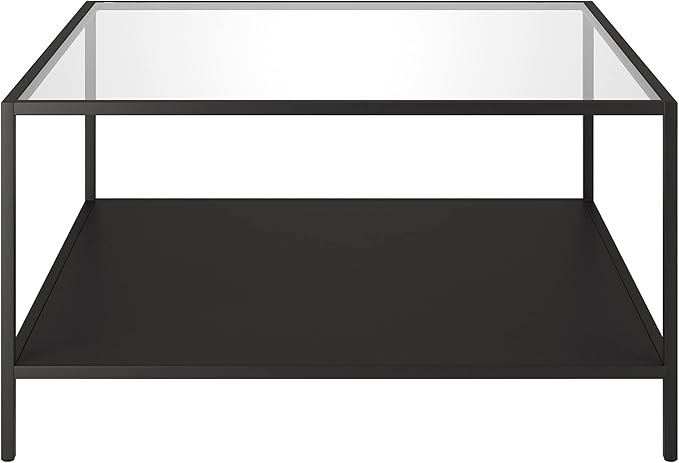 Henn&Hart Square 32" Wide Coffee Table with Metal Shelf in Blackened Bronze, Modern coffee tables for living room, studio apartment essentials