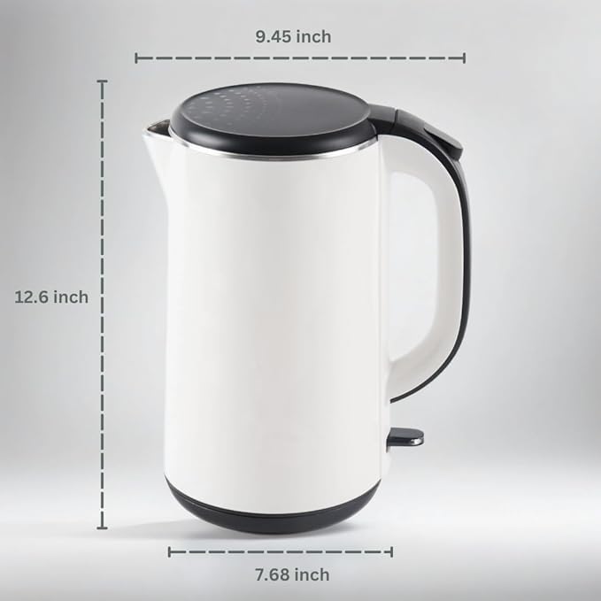 FAB&DELUXE 1.8L Stainless Steel Kettle Water Boiler, Double Wall Insulated,Fullbody 304Stainless Steel Interior & Lid,Quick Heating Electric Kettles for Boiling Water,Auto Shut-Off,White