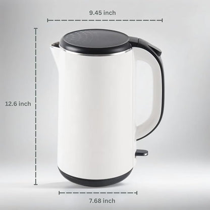 FAB&DELUXE 1.8L Stainless Steel Kettle Water Boiler, Double Wall Insulated,Fullbody 304Stainless Steel Interior & Lid,Quick Heating Electric Kettles for Boiling Water,Auto Shut-Off,White