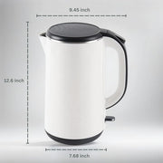 FAB&DELUXE 1.8L Stainless Steel Kettle Water Boiler, Double Wall Insulated,Fullbody 304Stainless Steel Interior & Lid,Quick Heating Electric Kettles for Boiling Water,Auto Shut-Off,White