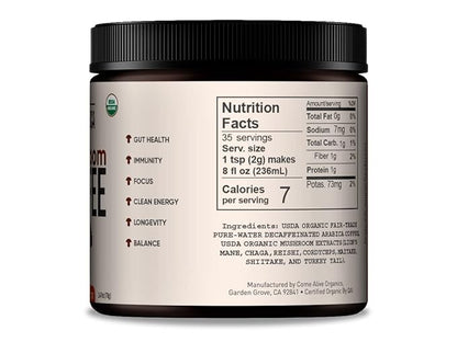 La Republica DECAF Organic Mushroom Coffee (35 Servings) with 7 Superfood Shrooms, Great Tasting Instant Mix Includes Lion's Mane, Reishi, Chaga, Cordyceps, Shiitake, Maitake, and Turkey Tail (Decaffeinated)