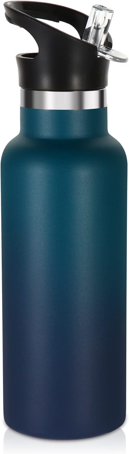 Volhoply 17oz Kids Insulated Water Bottle,Stainless Steel Water Bottles with Straw Lid,Reusable Metal Cups Water Bottle,Double Wall Vacuum Sports School Water Flask Keep Cold (Dark Night,1 Set)