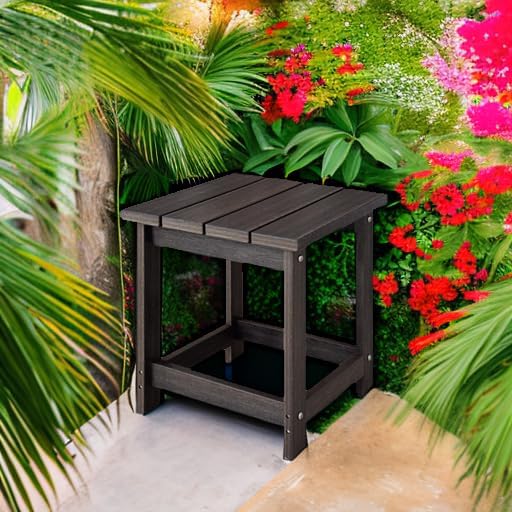 LZRS Adirondack Square Outdoor Side Table for Patio, Pool Composite Patio Table,HDPE End Tables for Backyard,Pool, Indoor Companion, Easy Maintenance & Weather Resistant(Brown Mixture)