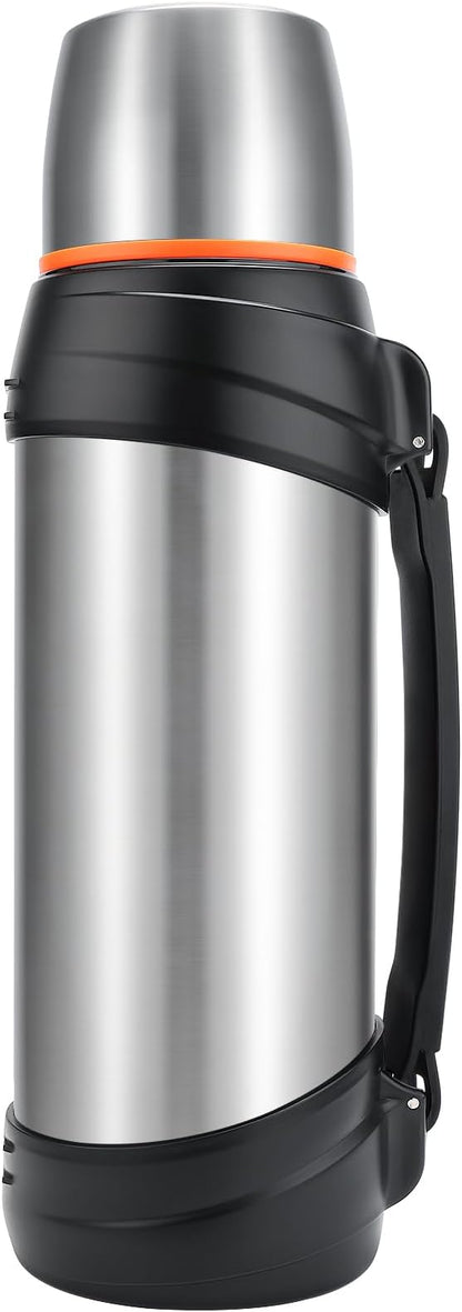 Large Thermosflask- 85oz Stainless Steel Insulated Bottle for Travel with BPA Free Cup - 2.5L Oversized Vacuum Insulated Thermoses with Handle and Strap for Hot & Cold Drinks(Silver)