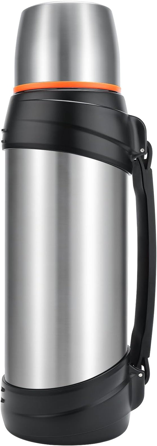 Large Thermosflask- 85oz Stainless Steel Insulated Bottle for Travel with BPA Free Cup - 2.5L Oversized Vacuum Insulated Thermoses with Handle and Strap for Hot & Cold Drinks(Silver)