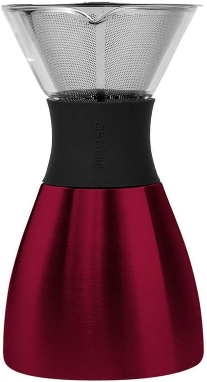 asobu Insulated Pour Over Coffee Maker (32 oz.) Double-Wall Vacuum, Stainless-Steel Filter and Take on the Go Carafe (Burgundy)