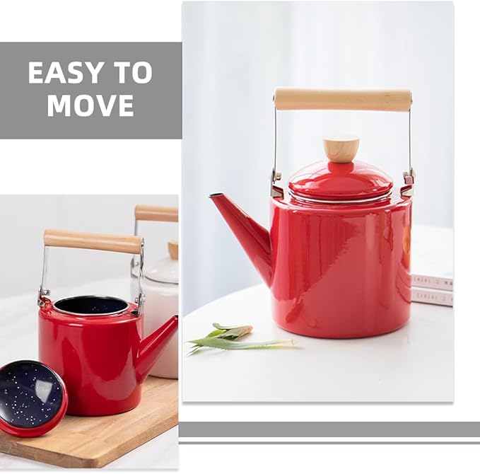 Cabilock Enamel Kettle Chinese Teapot Boiler Hot Water Kettle Enameled Teakettle Coffee Maker Water Beverage Drink Dispenser for Stovetop Camping Cookware 2.4L