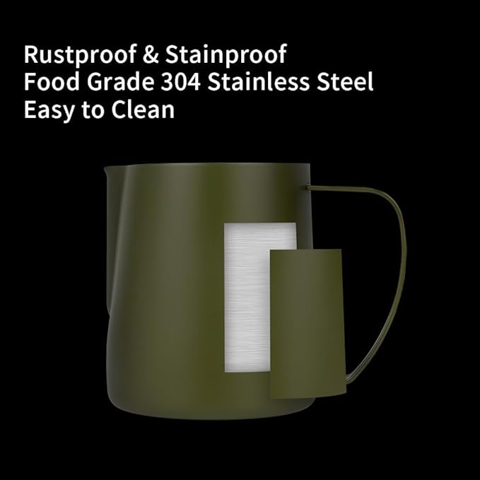 watchget Stainless Steel Milk Frothing Pitcher 12oz/350ml - Espresso Steaming Pitcher for Cappuccino, Latte Art, Coffee Machine Accessories Milk Jug Coffee Frother Cup, Matte Green