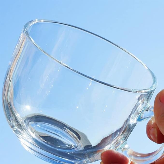 Large Clear Glass Coffee Mugs Set of 2,14.8 oz(440ml)-Wide Mouth Tea Cups with Handle and Spoon Transparent Drinking for Cappuccino Cups, Latte, Milk color 4 Piece