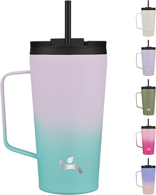 Insulated Tumbler with Handle and Straw, 18 OZ Travel Coffee Mug Stainless Steel Cup Metal Water Bottle,Lavender Green
