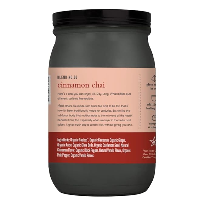 Paromi Cinnamon Chai Rooibos Organic Tea, Signature Jar, 15 Count (Pack of 3)