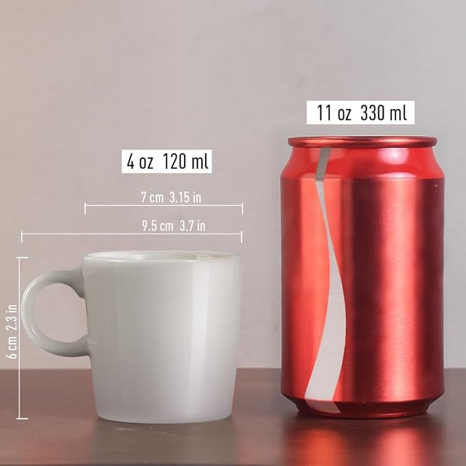 homEdge Mini Porcelain Espresso Cup, 4 Ounces / 120 ml Tiny Ceramic Coffee Mugs Demitasse for Espresso, Tea- Set of 6, White