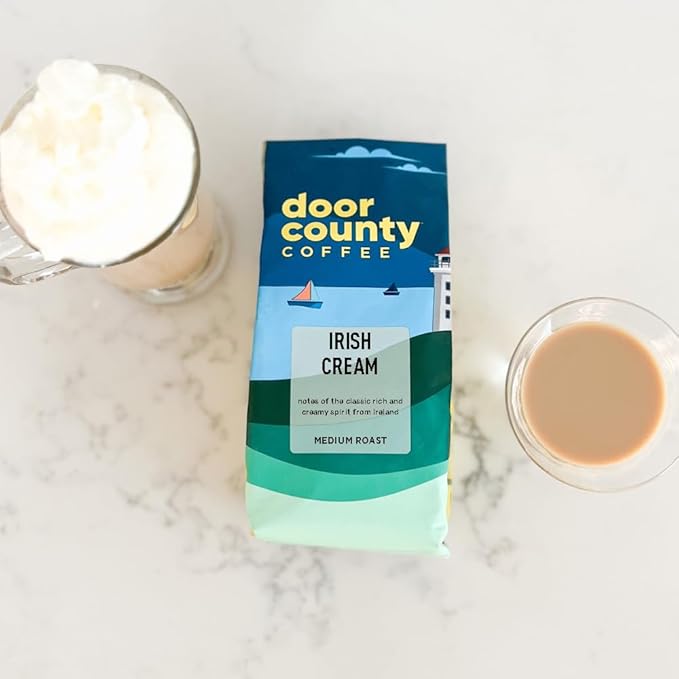 Door County Coffee Irish Creme Flavored Whole Bean - 10 oz Bag - Flavored Whole Bean Medium Roast - 100% Specialty Arabica Whole Bean - Flavored Gourmet - Irish Creme