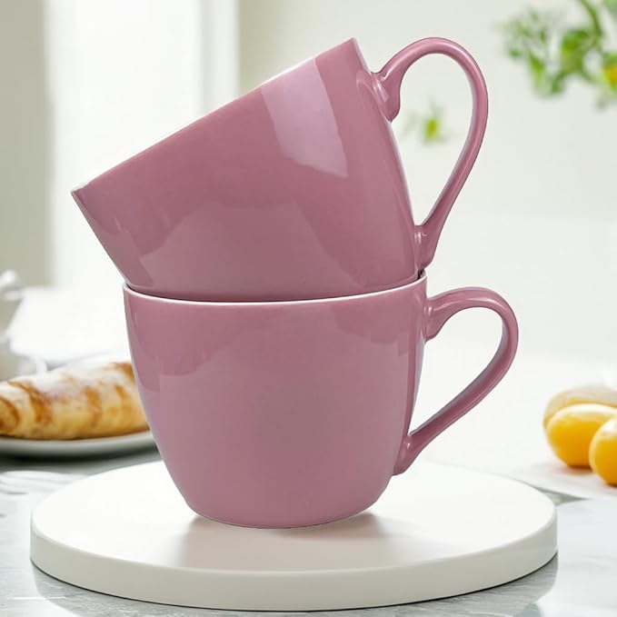 MECOWON 30 OZ Porcelain Coffee Mugs, Set of 2 Large Mugs for Soup, Cereal and Salad (pink)