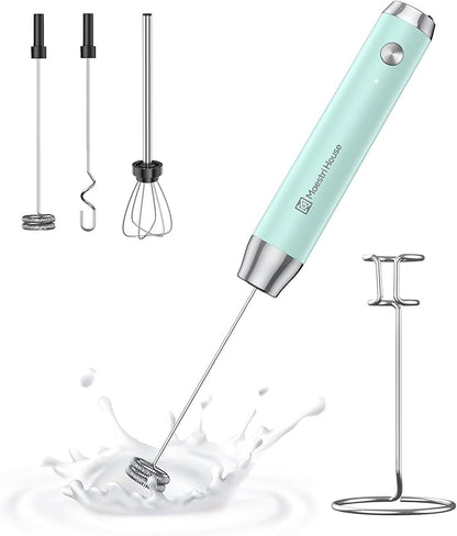 Maestri House Rechargeable Milk Frother with 3 Heads, LunaFro AS Handheld Electric Foam Maker Waterproof Detachable Stainless Steel Whisk Drink Mixer Foamer with Stand for Lattes, Cappuccino, Egg