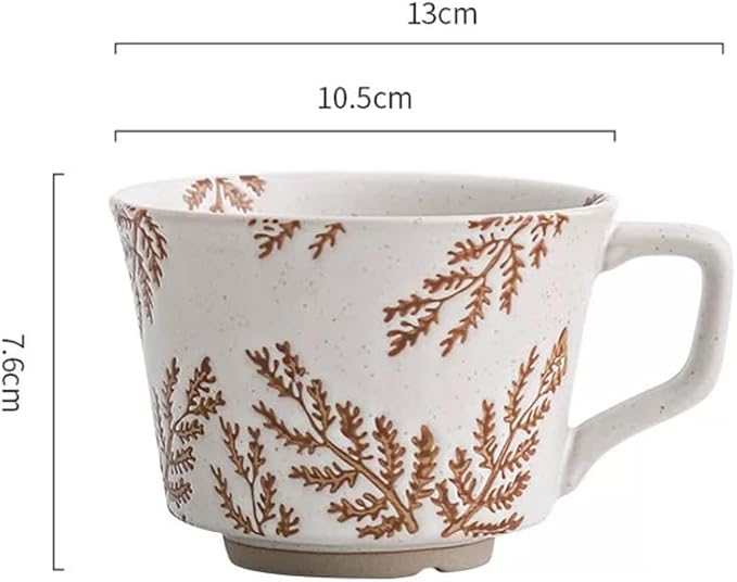 Ceramic Mug 1 pc, 11oz - Vintage Coffee Mug, Pottery Cups for Milk, Latte, Cappuccino, Tea - Porcelain Dishwasher, Microwave Safe Stoneware Gift for Women Men, Brown Leaf