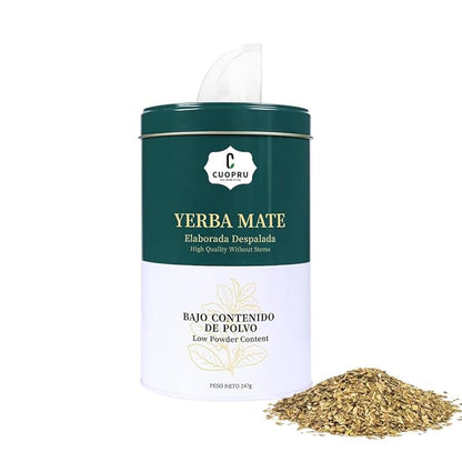 Yerba Mate, CUOPRU Traditional Argentinian Mate Tea, Low Tea Powder, Original Leaves without Stems, Included Portable Storage Container(Green Traditional)