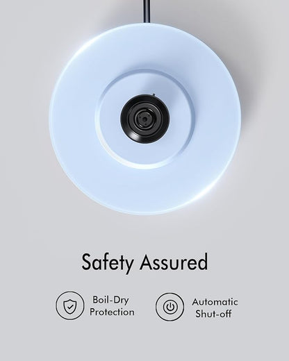 Electric Tea Kettle for Boiling Water, Wide Open Lid Stainless Steel Water Boiler, 1500W/1.7L for Coffee/Tea Brewing, Auto Shut Off & Boil Dry Protection, Cordless Swivel Base & LED Indicator, Blue