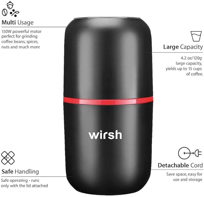 Wirsh Coffee Grinder-Electric Coffee Grinder with Stainless Steel Blades, Coffee and Spice Grinder with Powerful Motor and 4.2oz. Large Capacity for Coffee Beans,Herbs,Spices, Peanuts,Grains and More