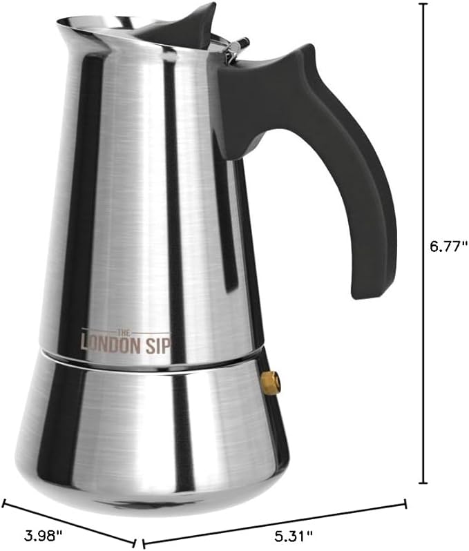 London Sip Stainless Steel Stovetop Espresso Maker Moka Pot Italian Coffee Percolator, Silver, Small (5.07 oz)