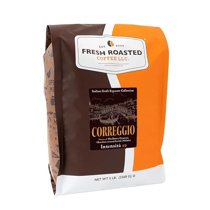 Fresh Roasted Coffee, Correggio Italian Craft Artisan Blend, 5 lb (80 oz), Dark Roast, Kosher, Whole Bean