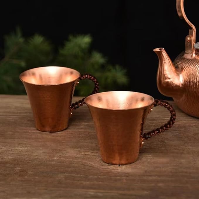 Handmade Pure Copper Teacup, Pure Copper Tea Set, Hammered Mugs Set of 2