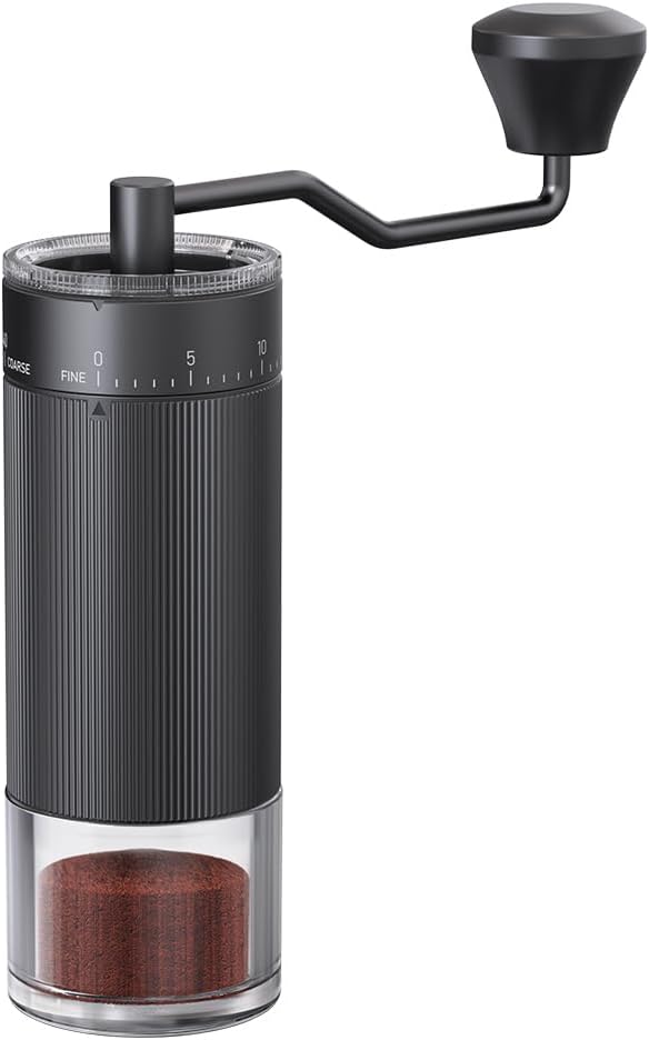 Hand Coffee Grinder Conical Burr for Espresso French Press Pour Over Double Bearing External Adjustment Capacity 25g (Stainless Steel Burr-Black)