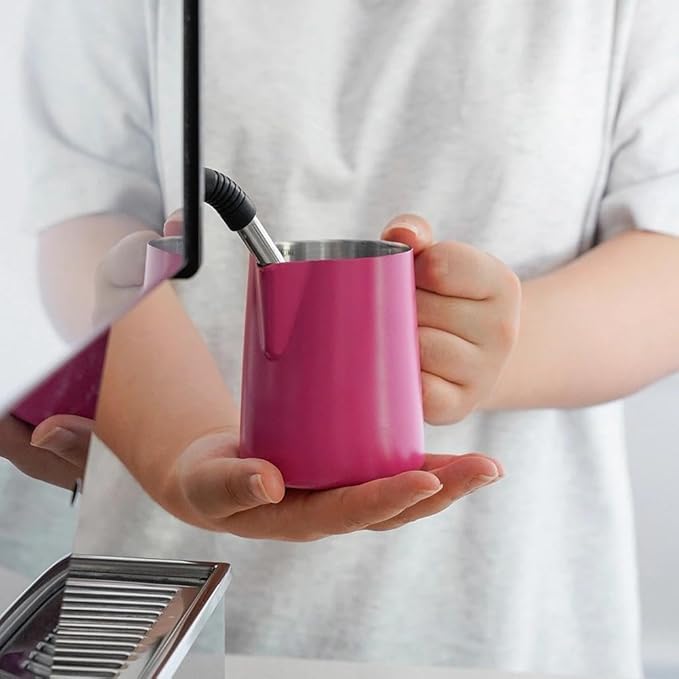 watchget Stainless Steel Milk Frothing Pitcher 12oz/350ml - Espresso Steaming Pitcher for Cappuccino, Latte Art, Coffee Machine Accessories Milk Jug Coffee Frother Cup, Rose Red