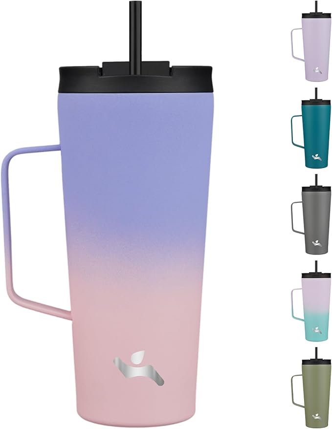 Insulated Tumbler with Handle and Straw, 22 OZ Travel Coffee Mug Stainless Steel Cup Metal Water Bottle,Pastel Sunset